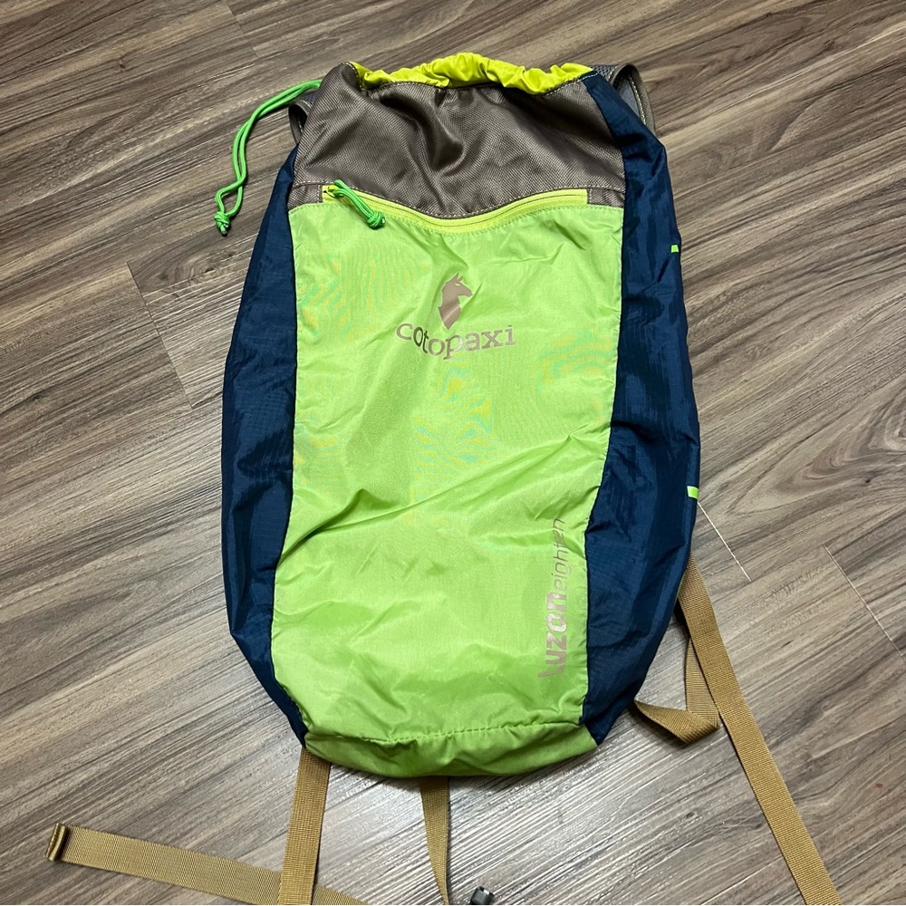 Cotopaxi Lime Green and Navy Backpack